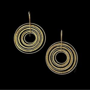 JCM Italy .925 Sterling Silver Gold Vermeil Textured Dangle Hoop Earrings